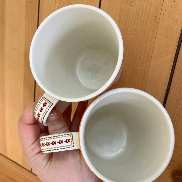 Scandinavian Folk Art Ceramic Mugs Set of 2 Vintage Ethnic Print Design - Picture 3 of 7